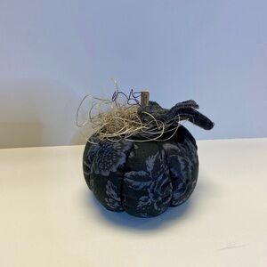 Pumpkin Black fabric  with gray floral print moss and felt leaf